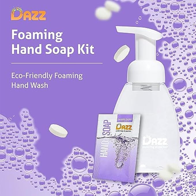 Dazz FOAMING HAND SOAP WHOLE HOUSE STARTER KIT (3 REUSABLE FOAMING BOTTLE DISPENSERS, 6 TABLET PACKETS) LIQUID HAND WASH, NATURALLY SAFE & NON TOXIC, RICH LATHER, LAVENDER LEMON SCENT - Image 2
